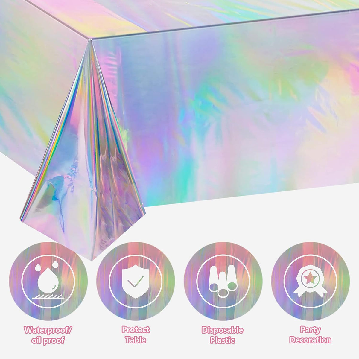 4 Pack Iridescence Plastic Tablecloths Disposable Galentines Day Decorations New Years Birthday Disco Bachelorette