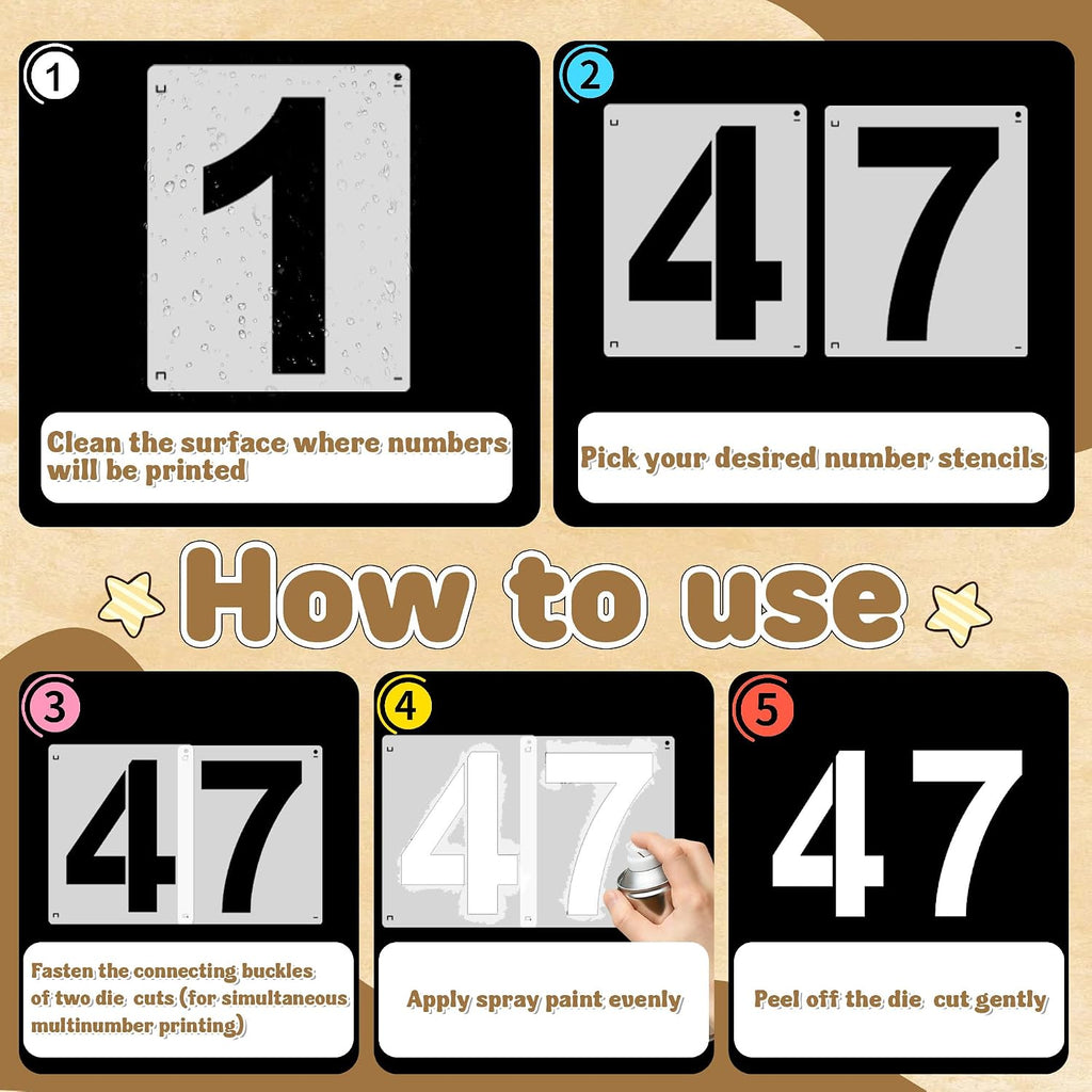 3,4,6,8 Inch Number Stencils,40Pcs Plastic Reusable Washable Curb Stencils | for Address Painting,0-9 Large Number