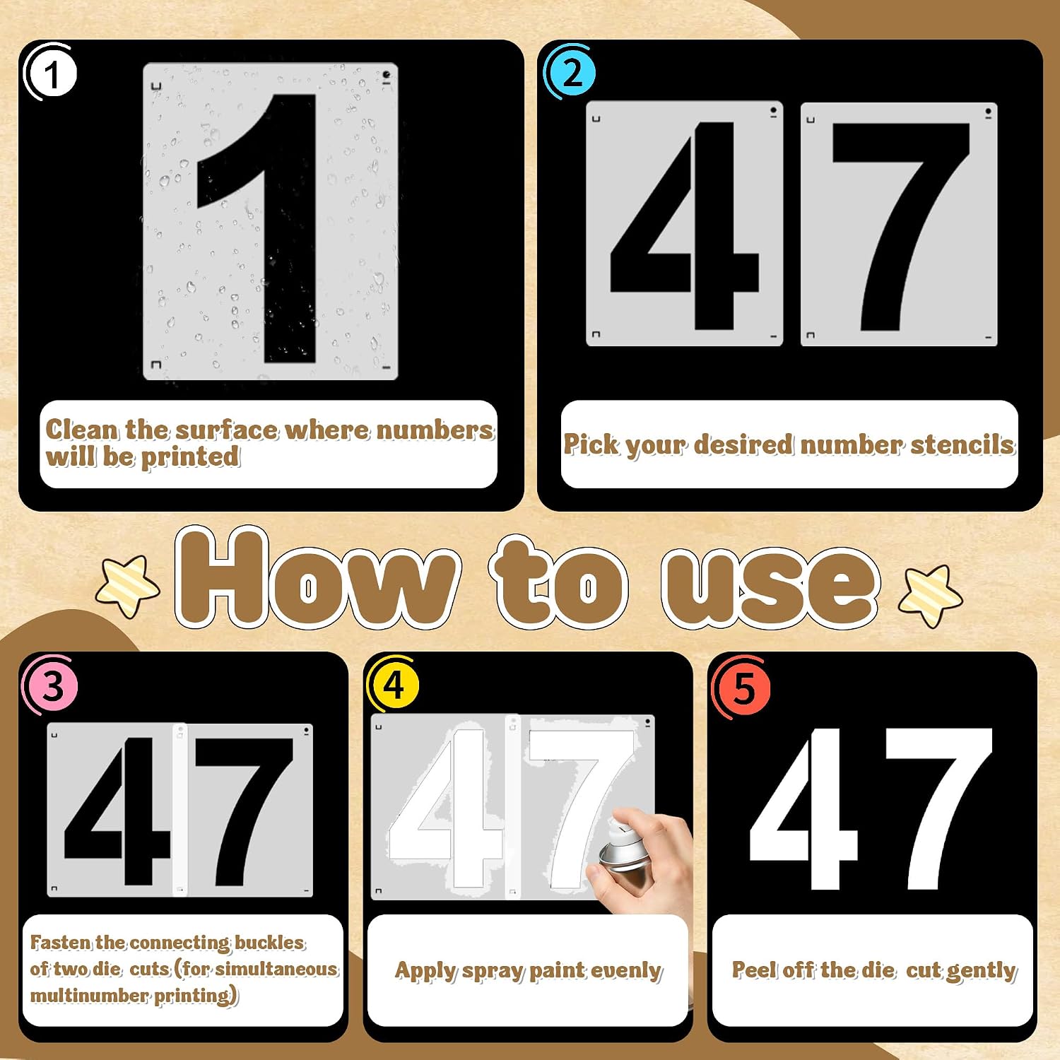 3,4,6,8 Inch Number Stencils,40Pcs Plastic Reusable Washable Curb Stencils | for Address Painting,0-9 Large Number