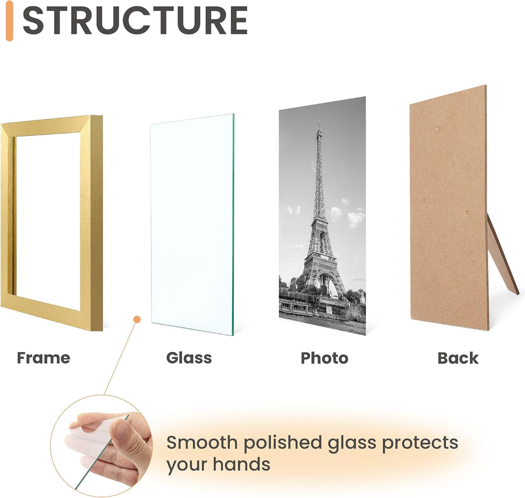 Certificate Frame, 8.5 by 11 Glass Diploma Frames, 5 Pack, Gold | Displays 8.5x11 Document and Degree, Graduation