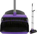 Broom and Dustpan Set, Upright Purple Broom with Dustpan Combo Set 51" Long Handle, Self Cleaning Dust Pan for Home