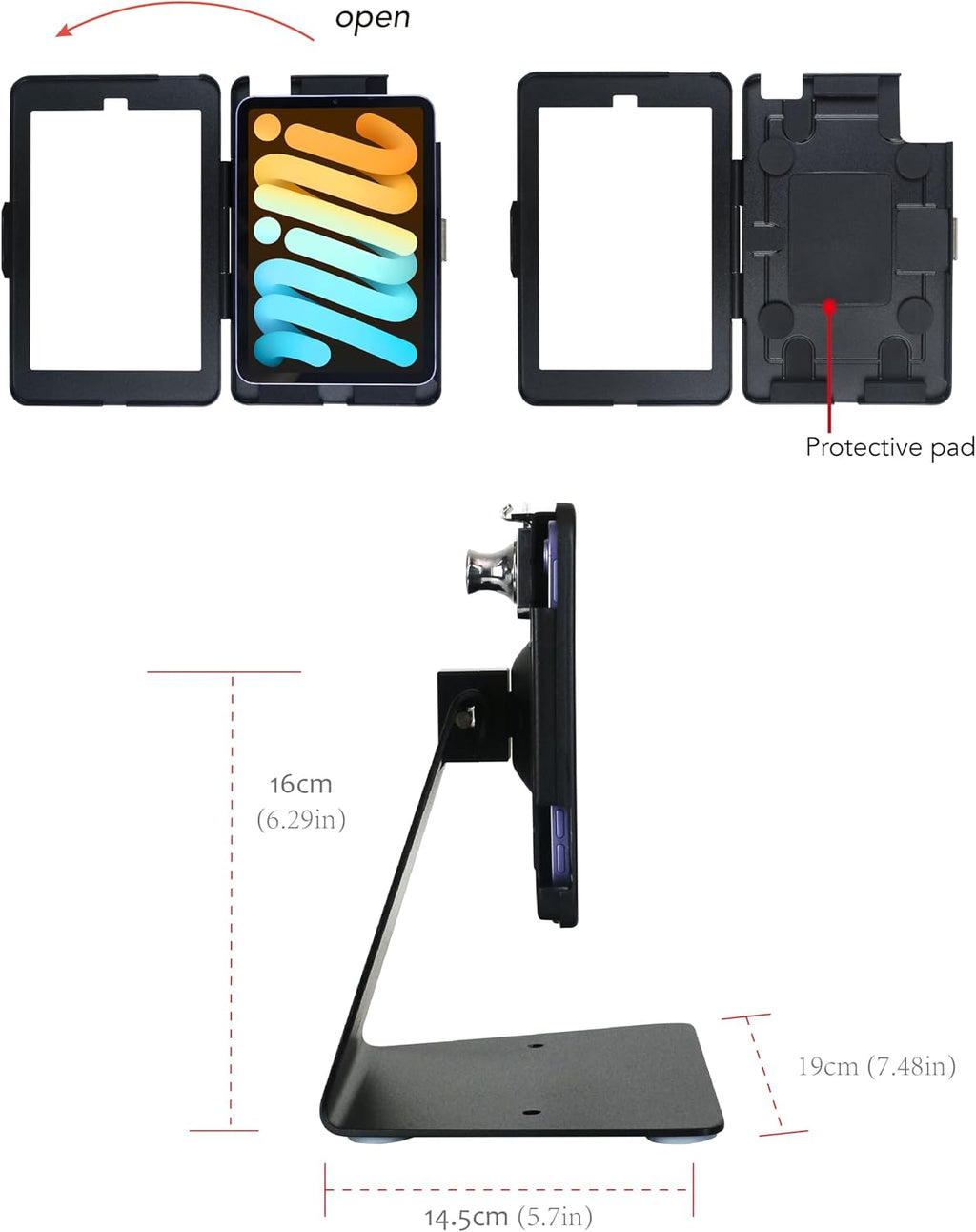 Desktop Anti-Theft Security Kiosk Stand Holder for iPad mini 7 A17 Pro 2024 8.3"/ iPad mini 6 2021 8.3",with Lock &