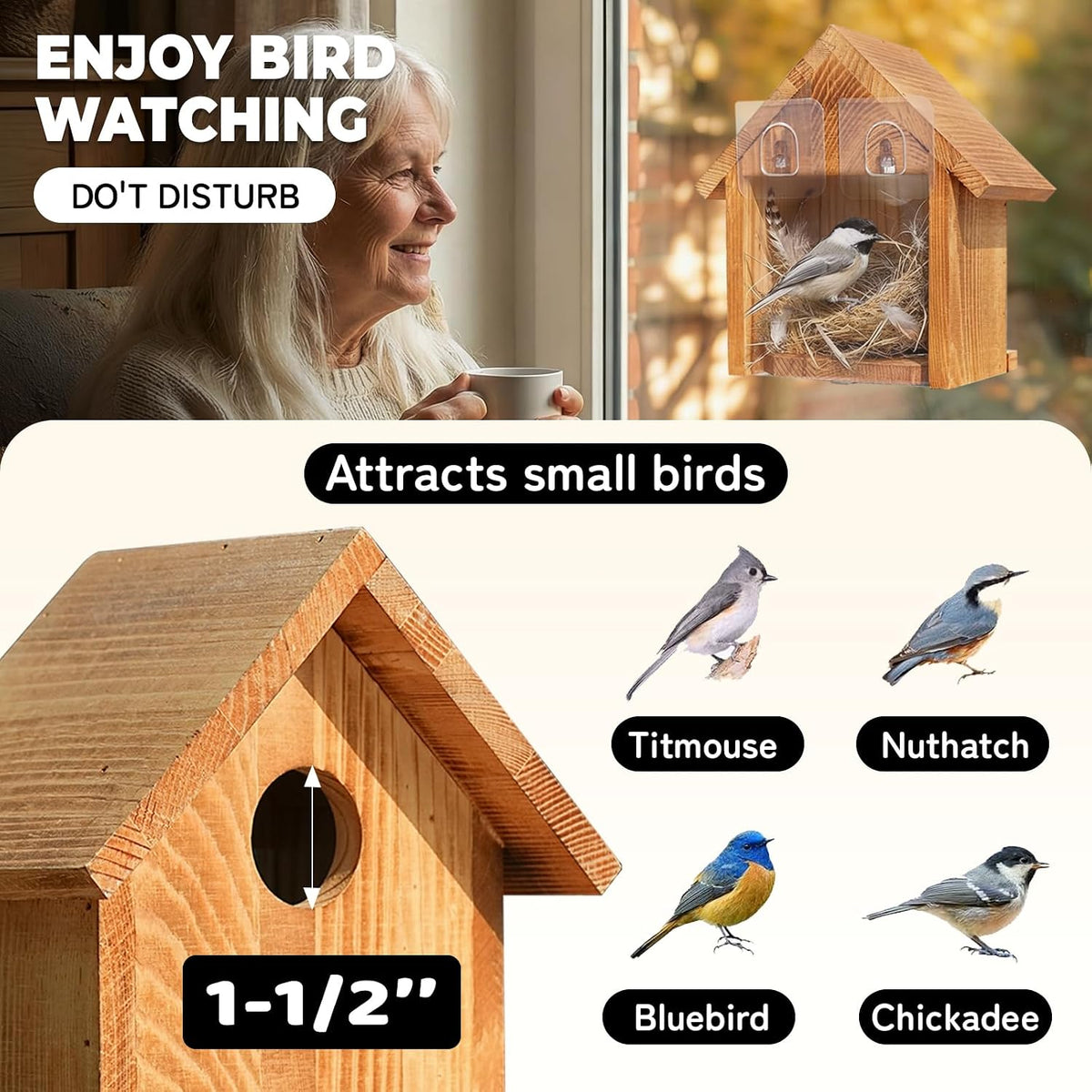 Window Bluebird House for Outside, Birdhouses with Weather Treated