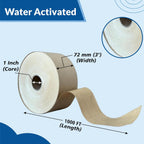 3'' x 1000 Feet Reinforced Water Activated Gummed Kraft Paper Tape, for Heavy Duty Secure Packing Shipping, Tamper