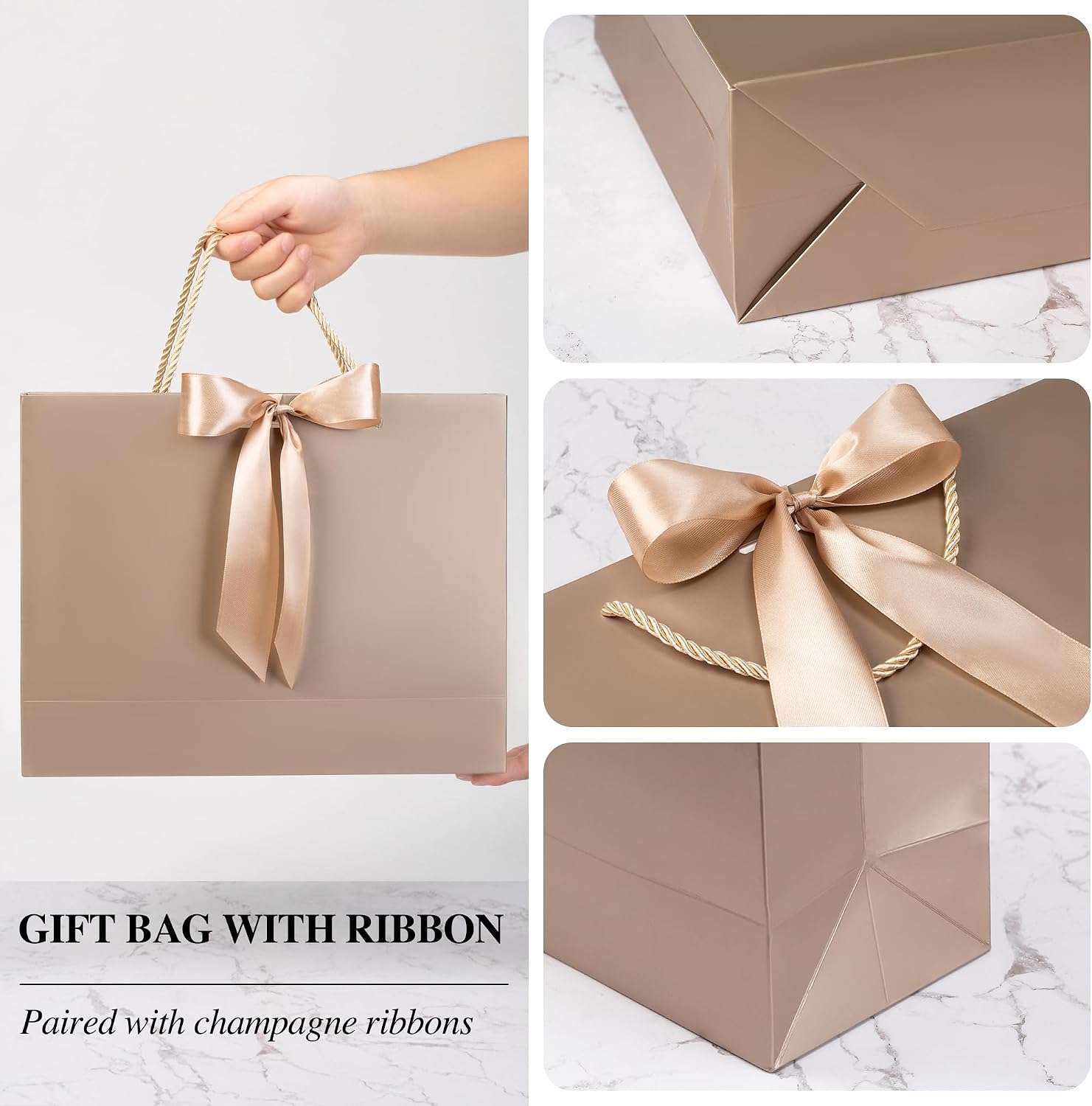 12.6" Medium Size Gift Bags, 4 PCS Gift Bags with 8 Tissue Paper 4 Greeting Cards, Elegant Bag with Handles for