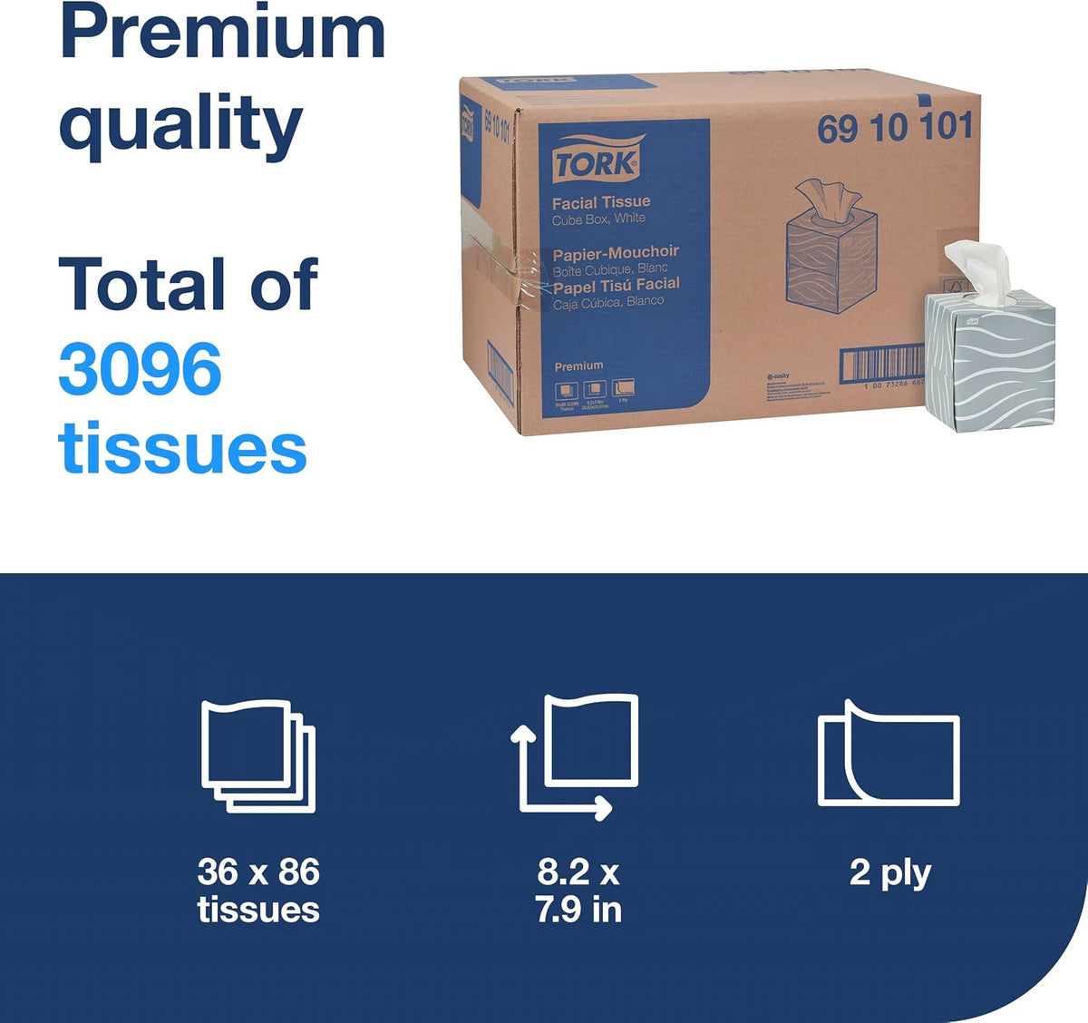 Premium Facial Tissue Cube Box White, 36 x 86 Tissues, 6910101