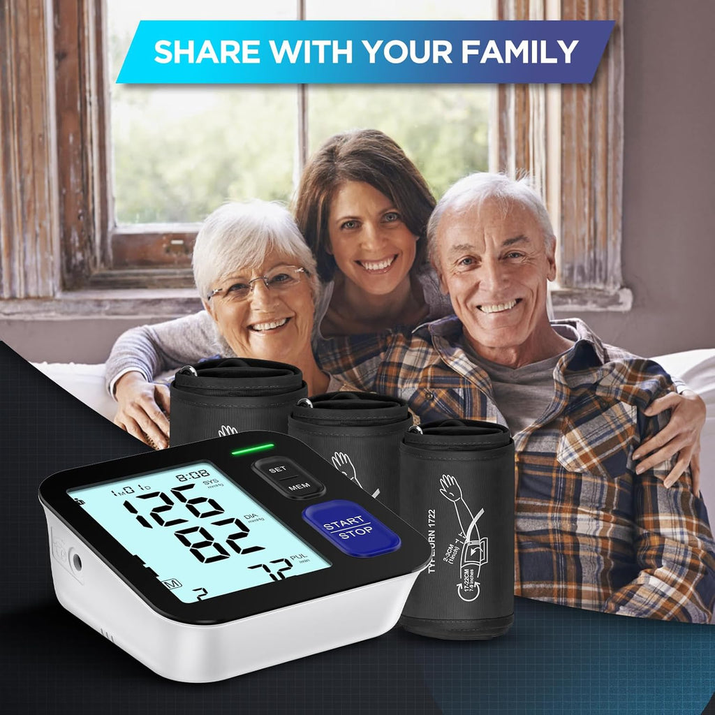 Blood Pressure Machine Upper Arm, 3 Size Cuffs, Small 7"-9", Medium/Large 9"-17" and Extra Large X-Large Cuff