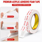 Double Sided Tape Heavy Duty for Walls, Removable mounting Tape 1in X 9.85ft, Strong Adhesive Foam Tape for Carpet