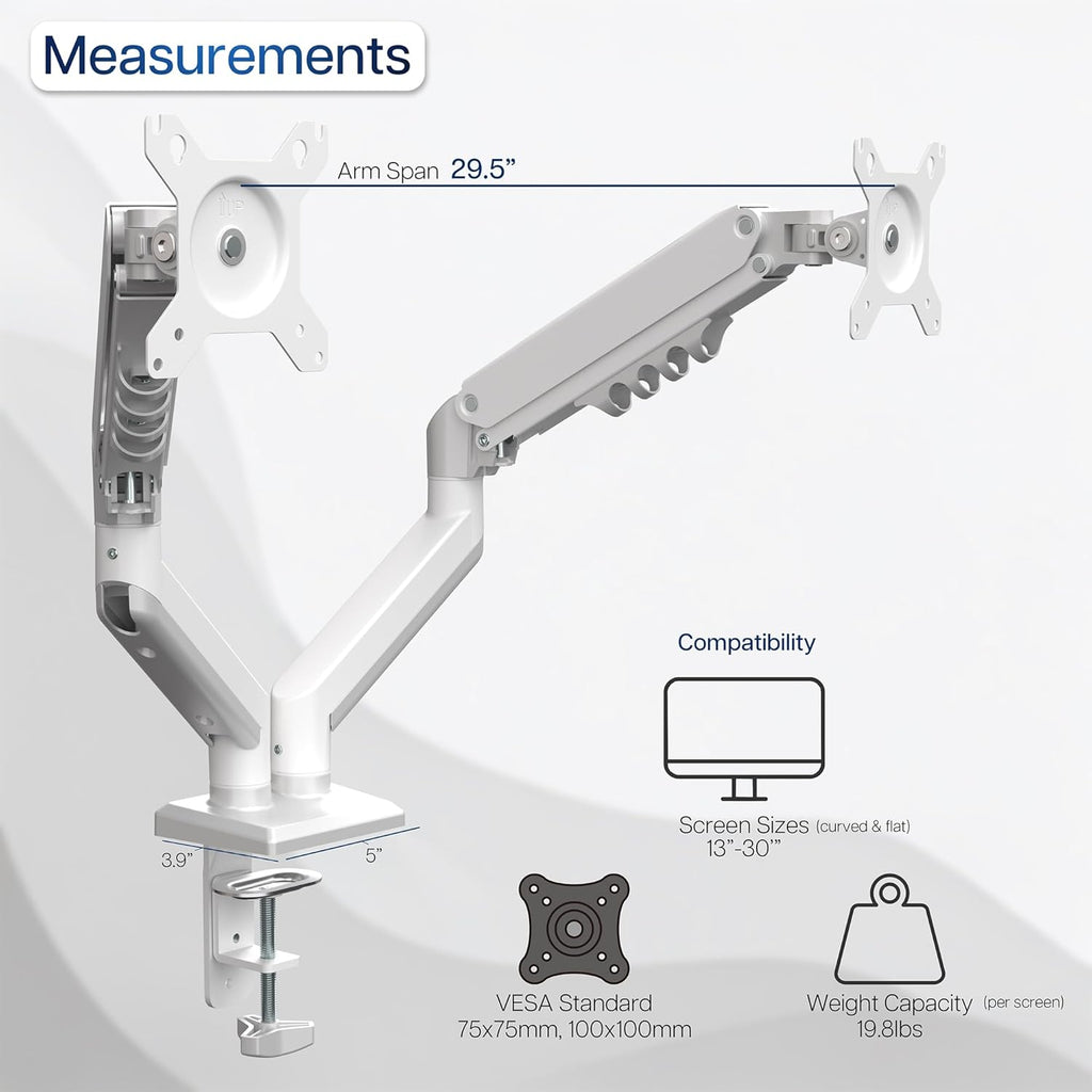 Aluminum Articulating Dual Monitor Arm for 13 to 30 inch Screens, Desk Mount Tension Spring Monitor Stand for 2