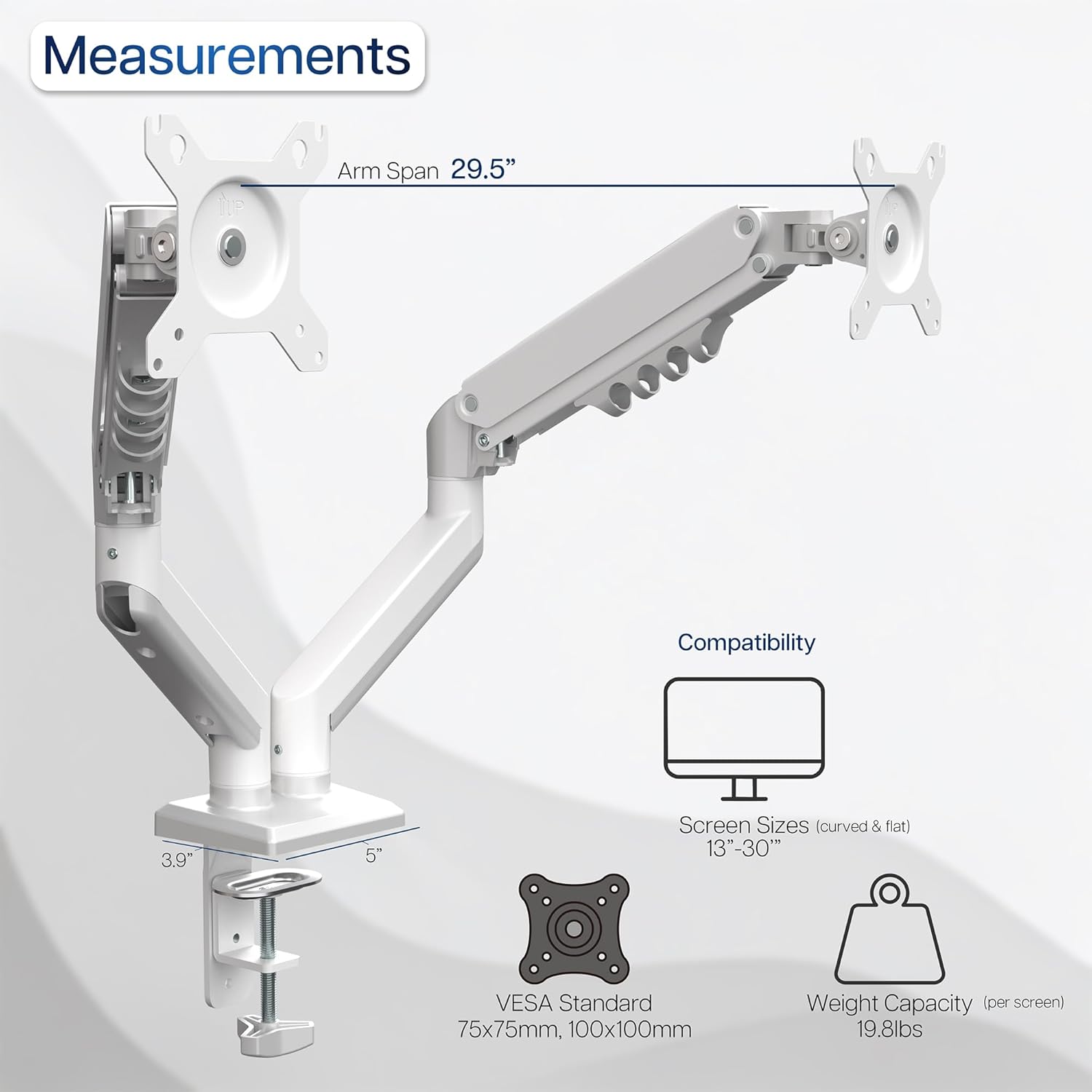 Aluminum Articulating Dual Monitor Arm for 13 to 30 inch Screens, Desk Mount Tension Spring Monitor Stand for 2