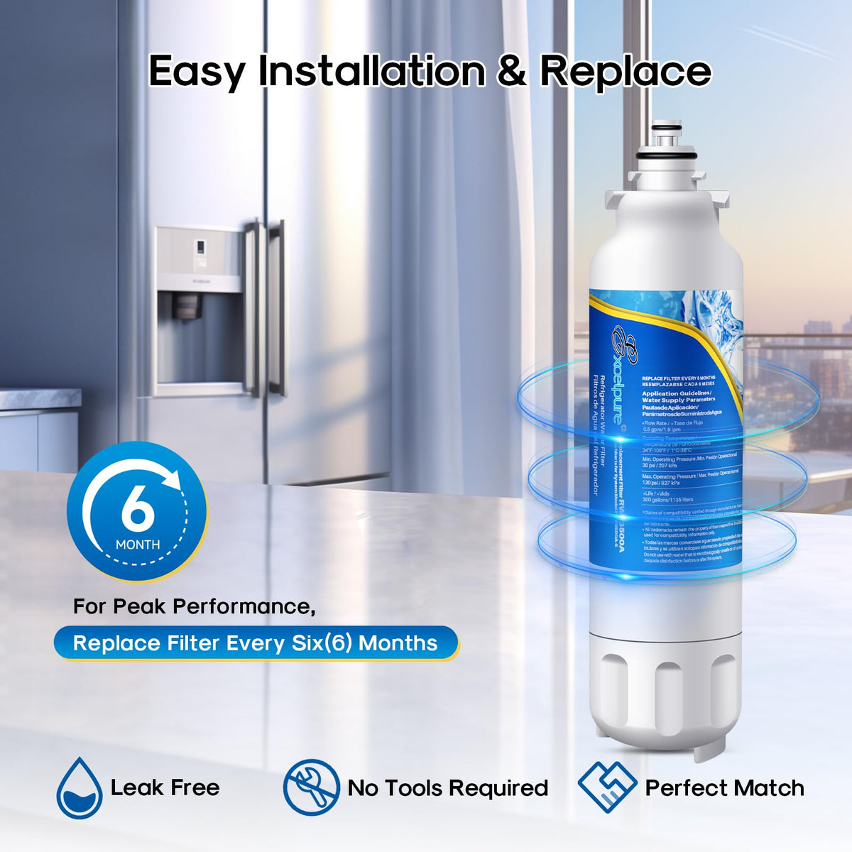 ADQ73613401 46-9490 Water Filter Replacement for LG LT800P,1 PACK