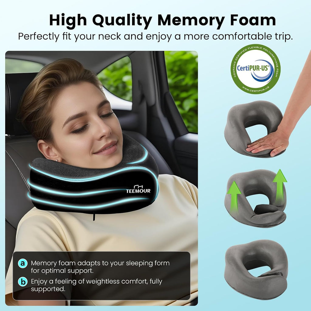 Travel Pillow Neck Pillow for Airplane Travel Essentials - Memory Foam Travel Neck Pillow, Stops Head Bobbing With