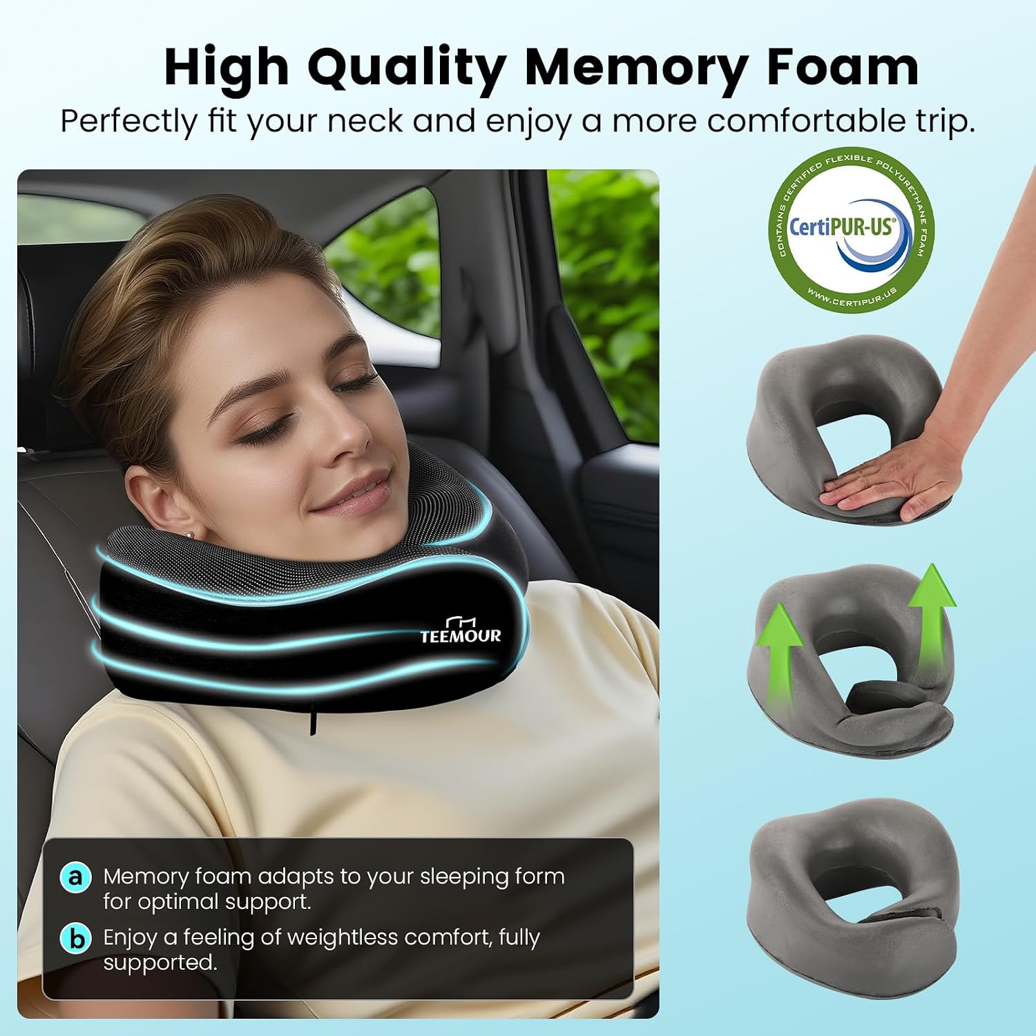 Travel Pillow Neck Pillow for Airplane Travel Essentials - Memory Foam Travel Neck Pillow, Stops Head Bobbing With