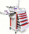 Medical Crash Cart with Emergency Accessory - Cardiac Board, IV Pole, O2 Holder, Power Strip, Trash Bin, Drawers with