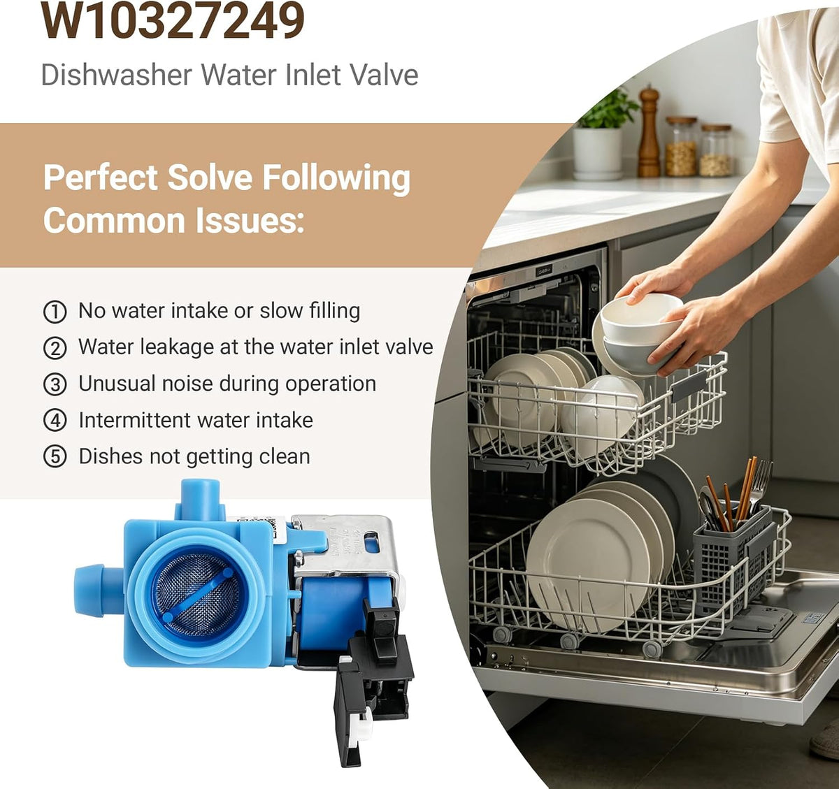 Dishwasher Water Inlet Valve for Whirlpool Kenmore KitchenAid Amana