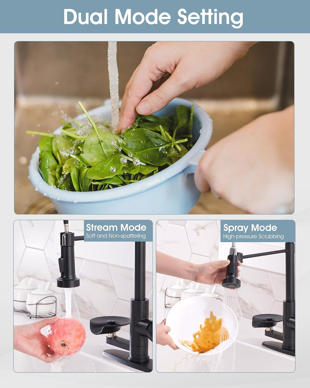 Kitchen Sink Fuacet with Glass Rinser, Single Handle Kitchen Faucet with Pull Down Sparyer, 304 Stainless Steel, Deck