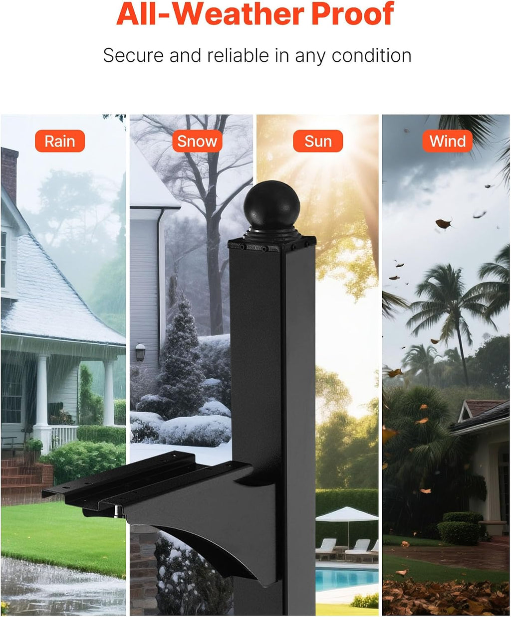 Mailbox Post, 56 x 4 x 4 Inches, Aluminum In-Ground Mounting Mail Box Stand with Universal Plate Bracket, Heavy Duty