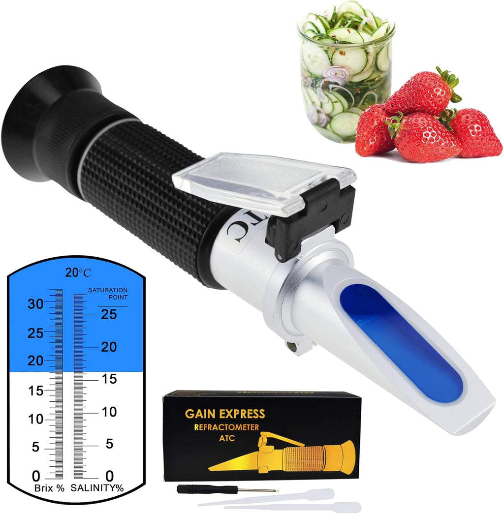 2-in-1 Brix Salinity Refractometer Dual Scale 0-32% Brix & 0-28% Salinity with ATC Sodium Chloride in Food Salt