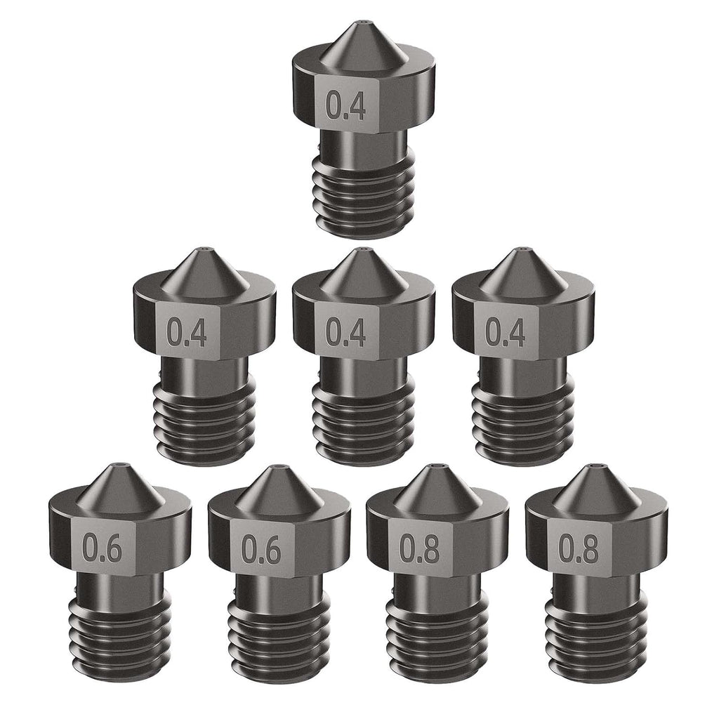 IdeaFormer 8Pcs Hardened Steel V6 Nozzle Kit, 3D Printer V6 Hotend Extruder Nozzles 0.4mm 0.6mm 0.8mm for Anycubic i3