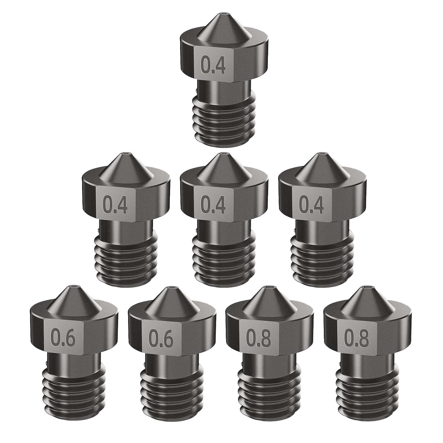 IdeaFormer 8Pcs Hardened Steel V6 Nozzle Kit, 3D Printer V6 Hotend Extruder Nozzles 0.4mm 0.6mm 0.8mm for Anycubic i3