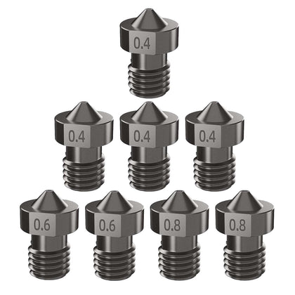 IdeaFormer 8Pcs Hardened Steel V6 Nozzle Kit, 3D Printer V6 Hotend Extruder Nozzles 0.4mm 0.6mm 0.8mm for Anycubic i3