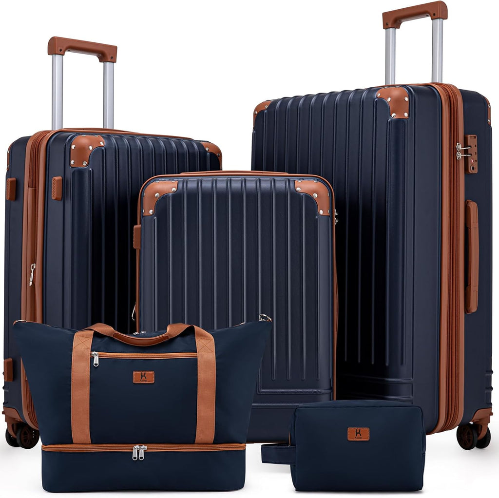 Expandable 5 Piece Luggage Sets with Detachable Spinner Wheels and TSA Lock, Unisex Hardside ABS Suitcase Set