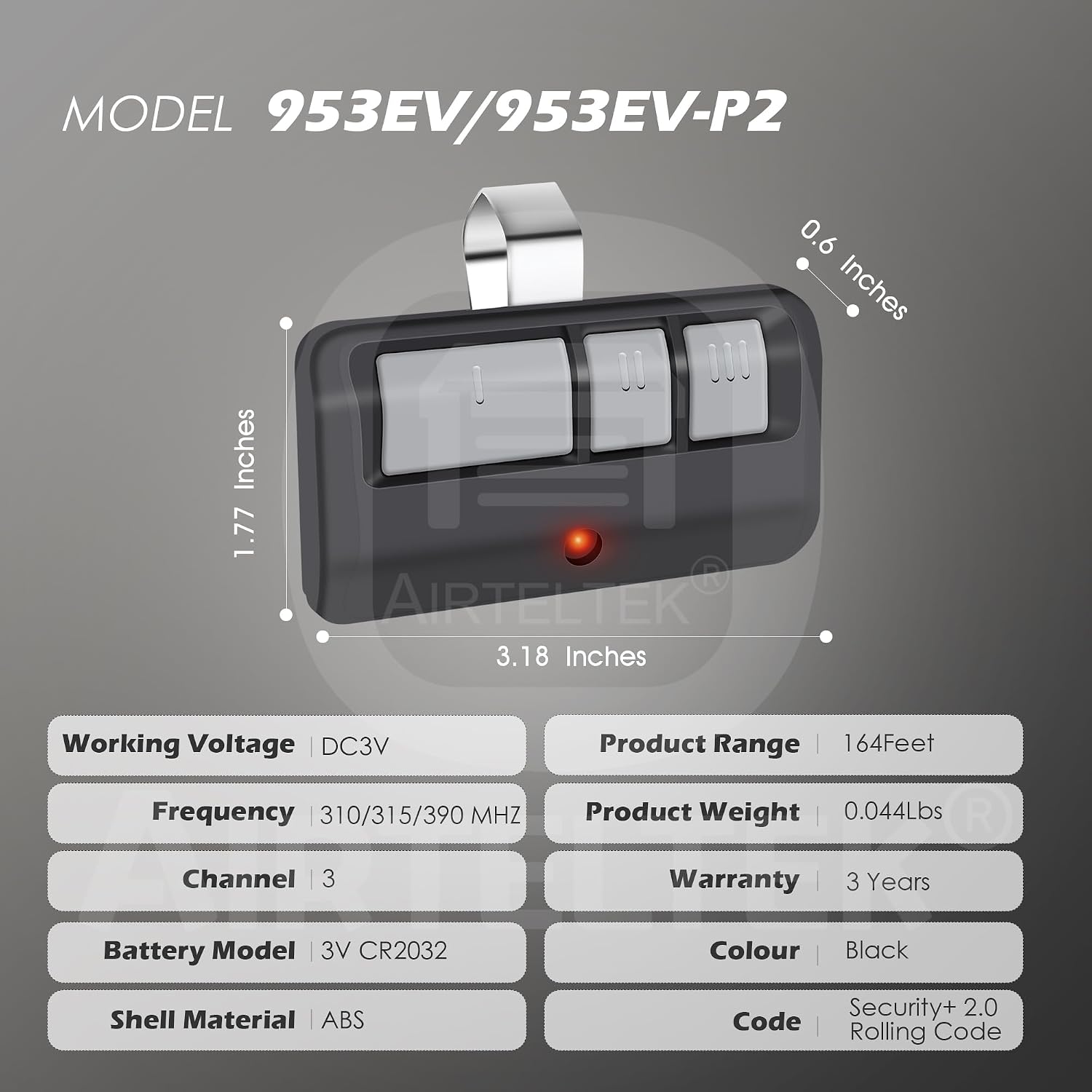 2-Pack 953EV-P2 Universal Chamberlain Garage Door Opener Remote | 3-Year Warranty FCC Certified Compatible with