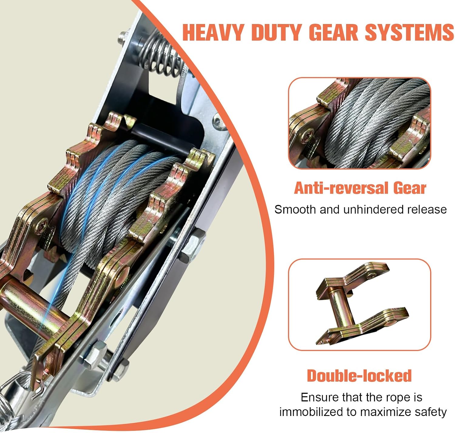 2-Ton Come Along Winch Heavy Duty 11ft Steel Cable Come Along Cable Puller with 2 Hooks Dual-Gear Come Along Tool for