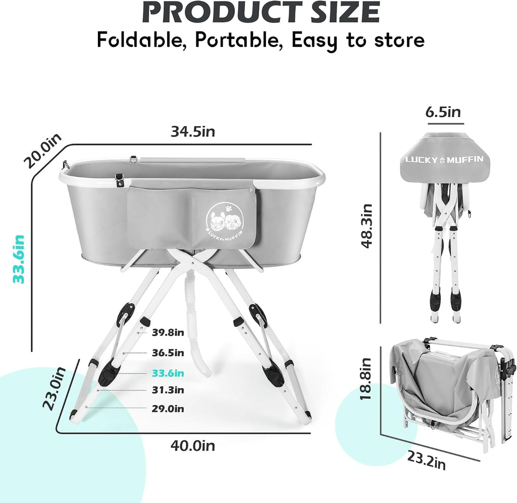 Premium Elevated Portable & Foldable Dog Bathtub – 5 Adjustable Heights for Back-Friendly Grooming. Portable