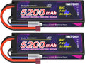 7.4V Lipo Battery 2S 5200mAh 80C Lipos Hard Case with T Connector for RC Car Trucks 1/8 1/10 RC Vehicles(2 Packs)