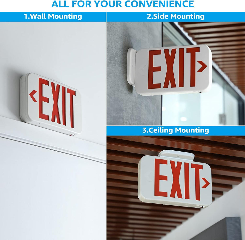 4-Pack Red Letter LED Exit Sign with Battery Backup, White