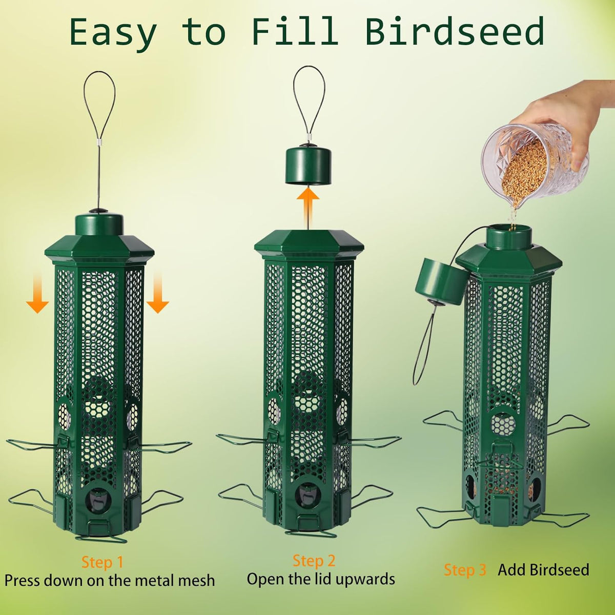 Squirrel Proof Bird Feeders with Removable Base, Metal Wild Bird Feeder for Outdoors Hanging, 6 Weight-Activated