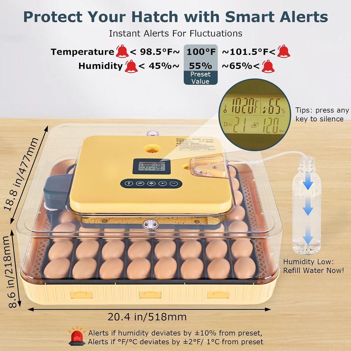 Incubators for Hatching Eggs, 56 Eggs Incubator with Egg Candler, Auto Egg Turner, Temp & Humidity Control, Hatch