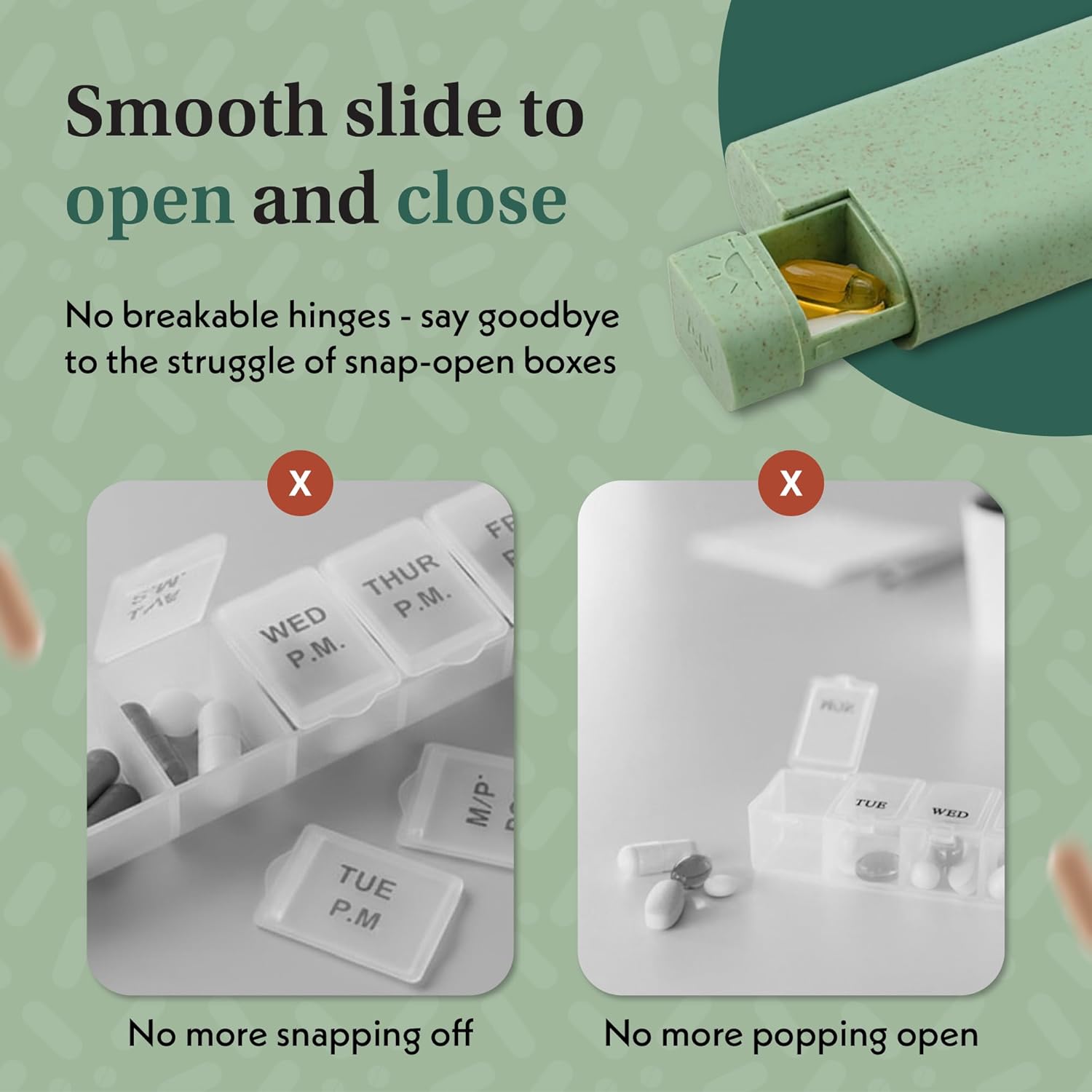 Pillar AM/PM Pill Box Organizer Two Times a Day | Aesthetic 7 Day Tablet Organizer 2 Times A Day | Beautiful Weekly