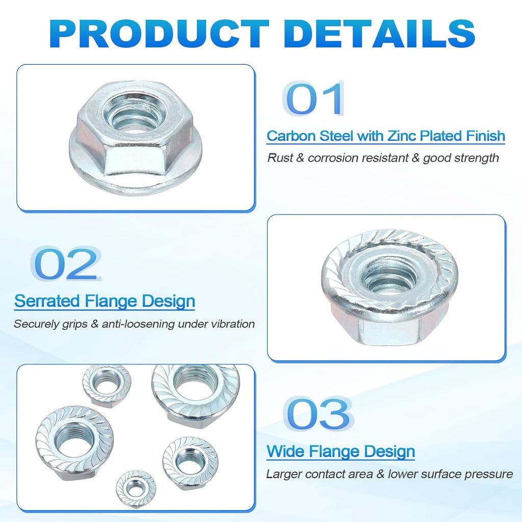 50Pcs Serrated Flange Hex Nuts #10-24 UNC Carbon Steel