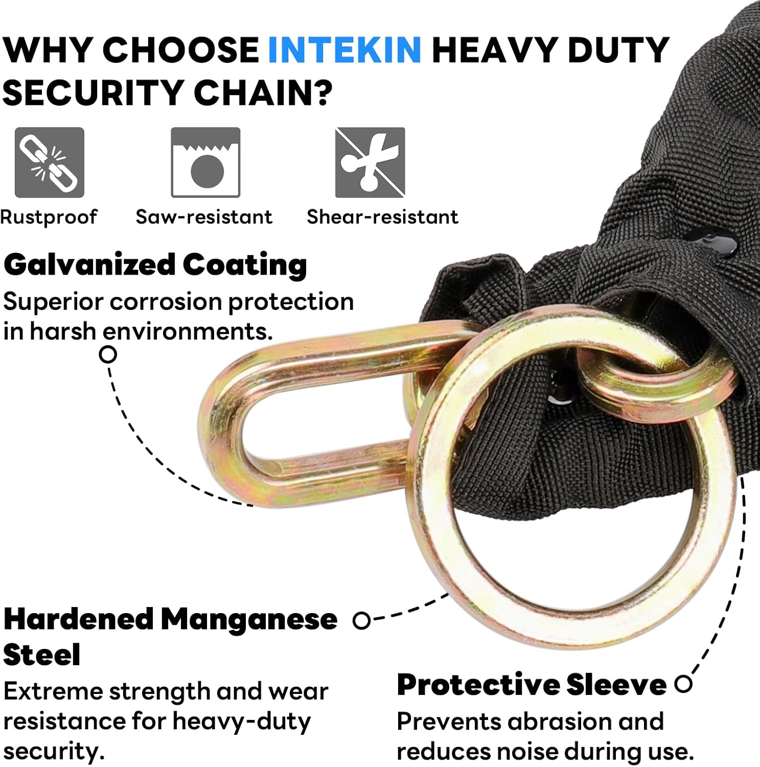 Security Chain 3.3 ft x 5/16" Thick Bike Lock Chain - High Security Hardened Steel Cut Proof Chain for Bikes