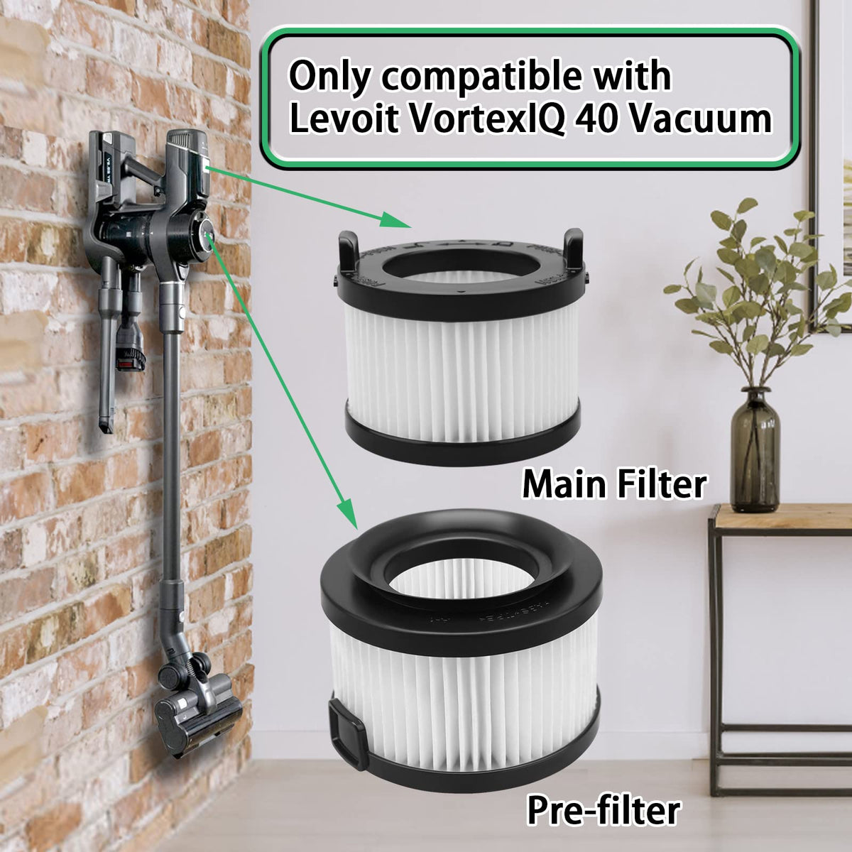 VortexIQ 40 Replacement HEPA Filter Compatible with LEVOIT Vacuum Cleaner