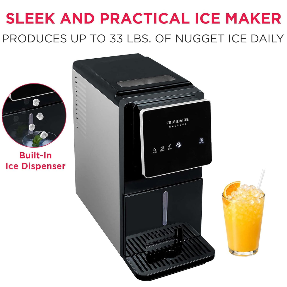 Touchscreen Nugget Ice Maker, Countertop Ice Machine, Sonic Ice Maker with 33 lbs. Capacity, Slate