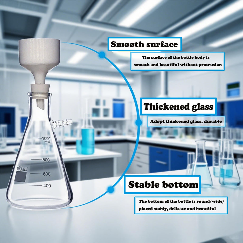 1000ml Vacuum Filtering Kit,Includes 1000mL Filtering Flask, Hand-held Vacuum Pump, 80mm Buchner Funnel,100 Pcs