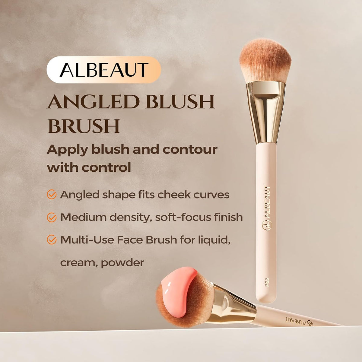Liquid Blush Brush for Cheeks Makeup, Angled Foundation Brush