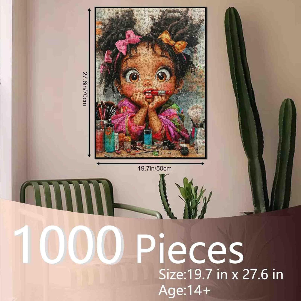 1000 Piece Jigsaw Puzzle for Adults Cute Girl Makeup Scene Puzzle 19.7 x 27.6 Inches Beauty Big Eyes Colorful Little