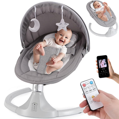 Baby Swing for Newborns 0-6 Months, Electric Infant Swing with Bluetooth & Remote Control, 5-Speed Portable Rocker