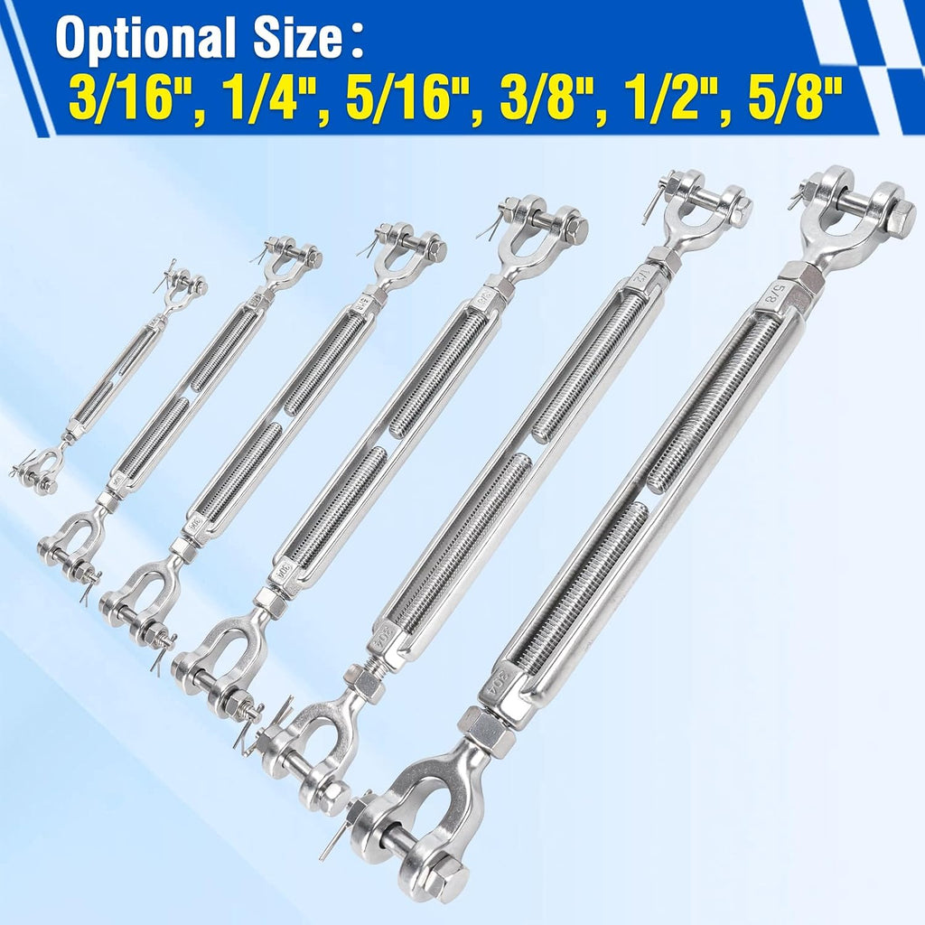 3/16" Turnbuckle Kit 304 Stainless Steel Jaw and Jaw Heavy Duty Turnbuckles for Cables Wire, Shade Sail Hardware