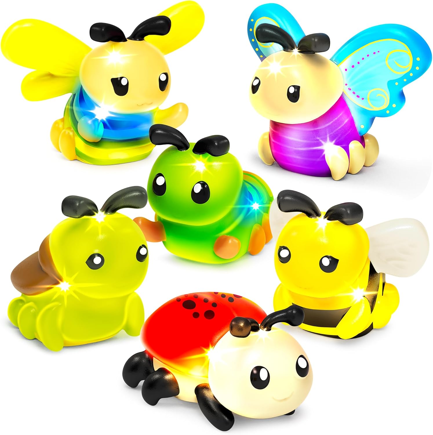 Bugs Light Up Bath Toys, 6 Pack | Water-Activated Light Up Toys Flash & Change Color | Easy-Grip Baby Girl & Toddler