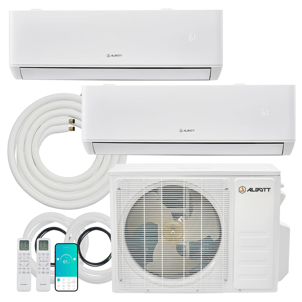 2 Zone Mini Split AC/Heating System, 12K+12K BTU 25 SEER2