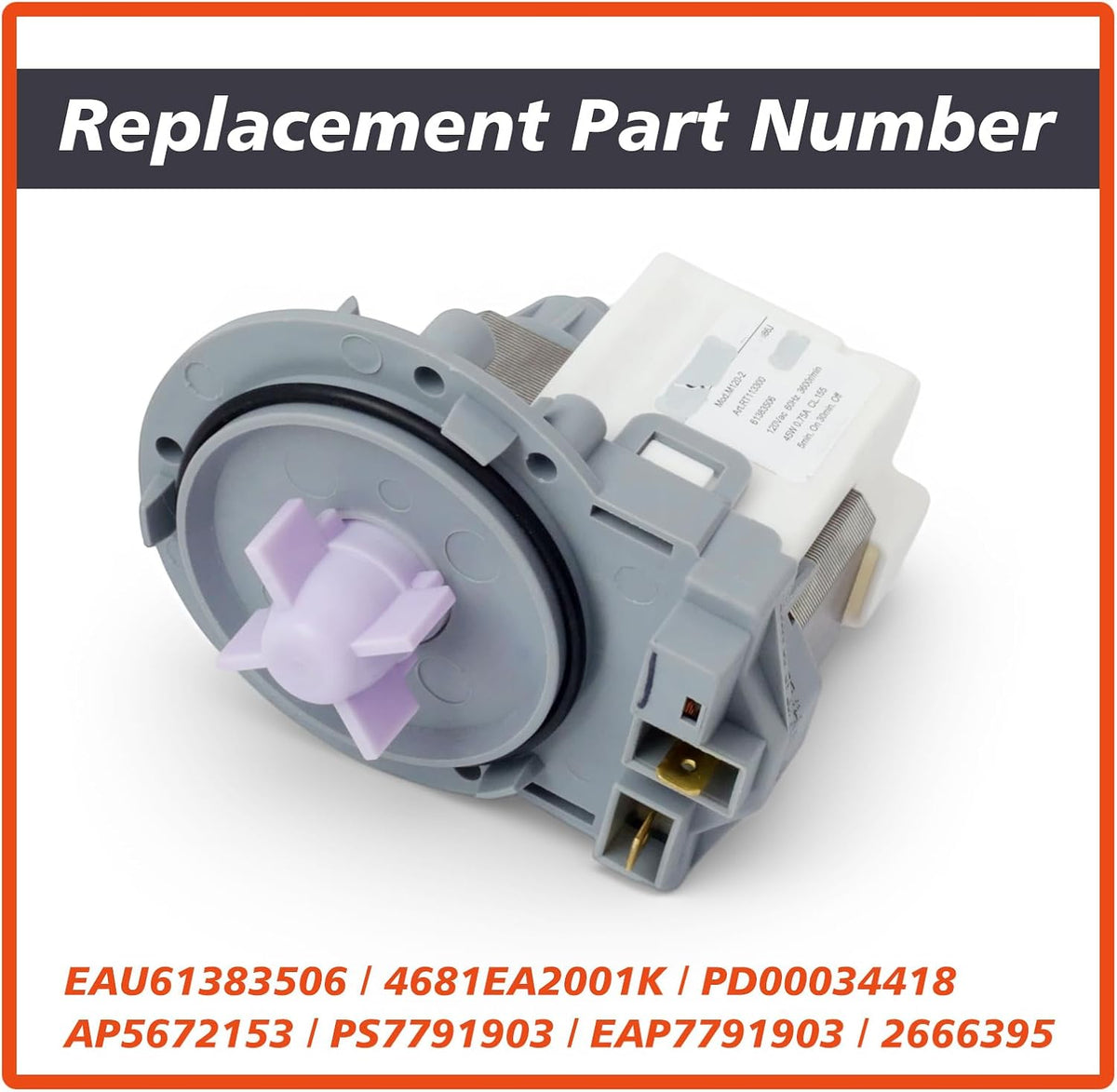 EAU61383506 Washer Drain Pump Motor Compatible with LG Washers WM3477HW WM1377HW WM3477HS WM3488HS Washing Machine Part Replaces 4681EA2001K PD00034418 2666395 AP5672153 PS7791903 EAP7791903