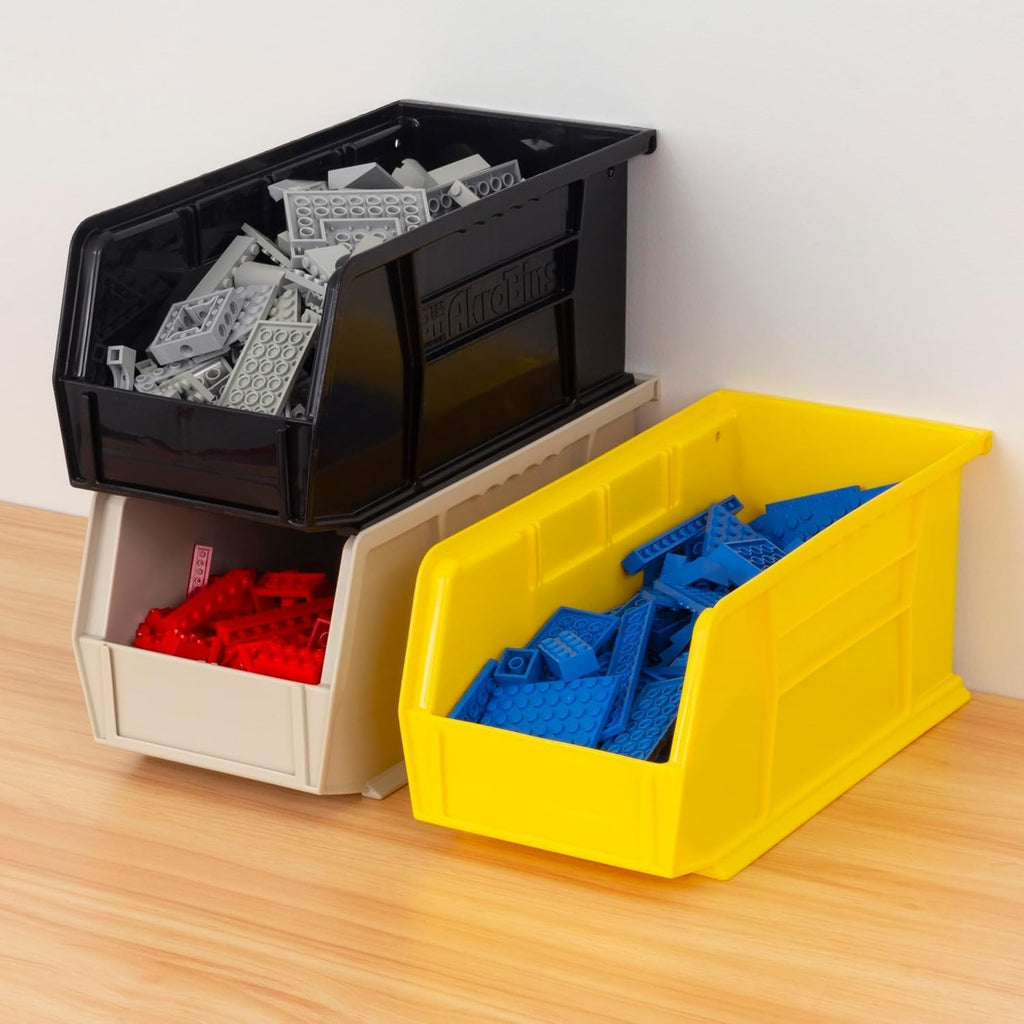 30230 AkroBins Plastic Storage Bins, 11"x5"x5", Black, 12-Pack | Space-Saving Stackable Bins for Garage, Pantry