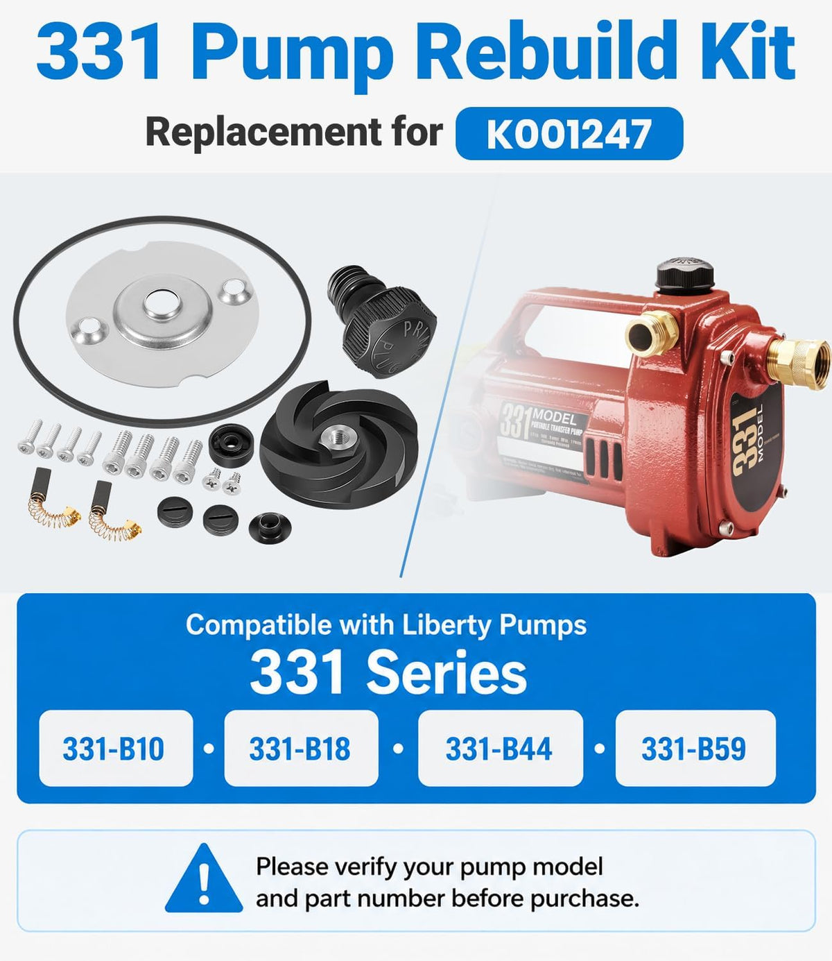 K001247 Pump Rebuild Kit Compatible with Liberty Pumps 331 Series