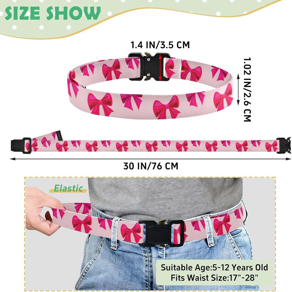 Bow Tie Adjustable Kids Elastic Belts, Girls Boys Stretch Waist Belt with Aluminum Alloy Buckle