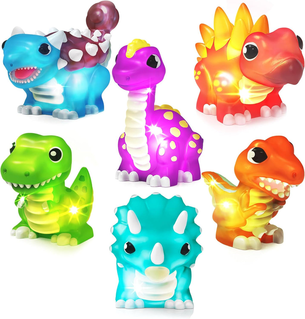 Dinos Dinosaur Light Up Bath Toys, 6 Pack | Water-Activated Light Up Toys Flash & Change Color | Easy-Grip Baby &